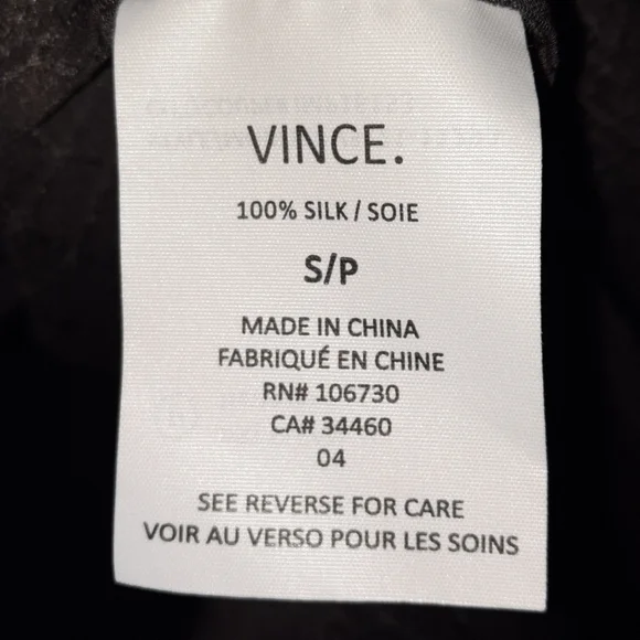 VINCE Silk Crocodile Embossed Blouse Long Tab Sleeve Grey Gray Top Button Down S - Picture 14 of 16